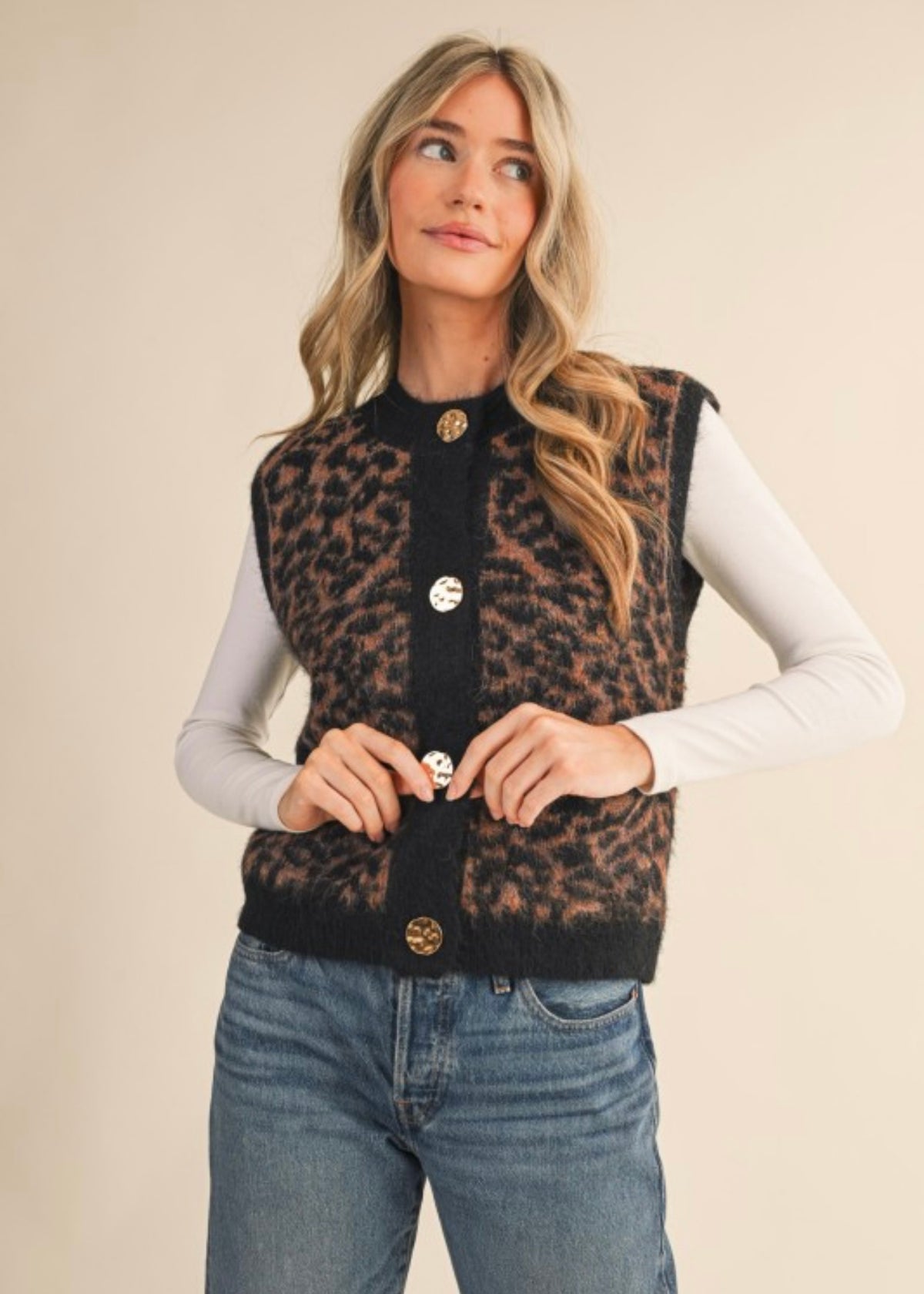 KEEP IT 100 LEOPARD PRINT SWEATER VEST
