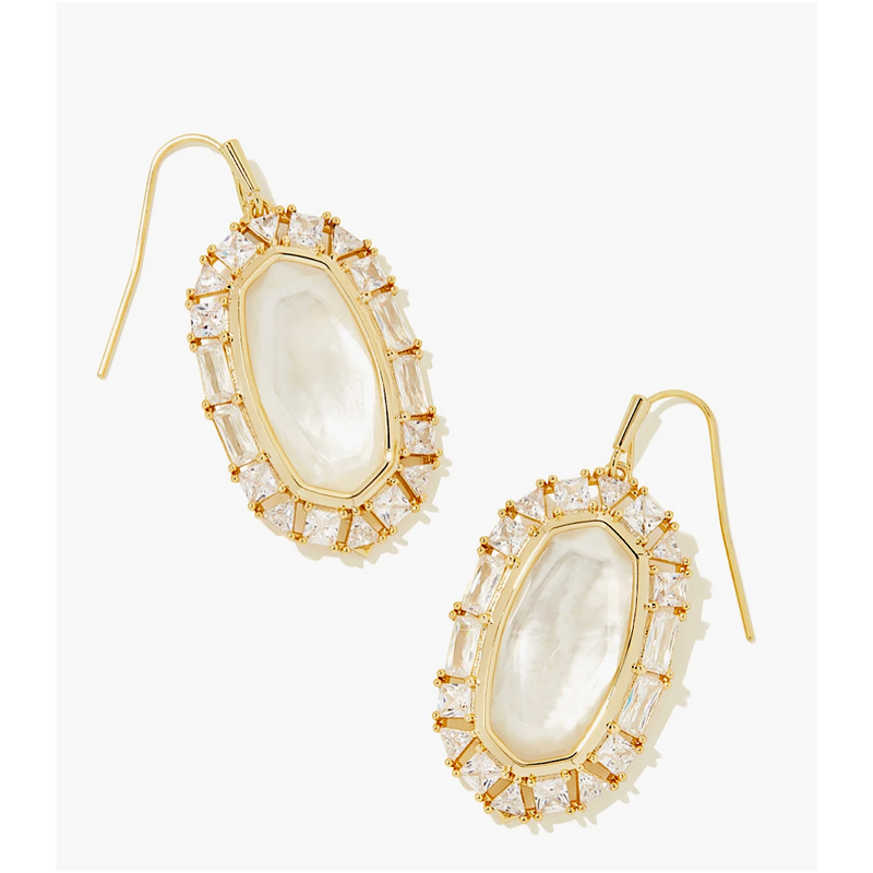 KENDRA SCOTT ELLE CRYSTAL FRAME DROP EARRINGS - GOLD IVORY MOTHER OF PEARL