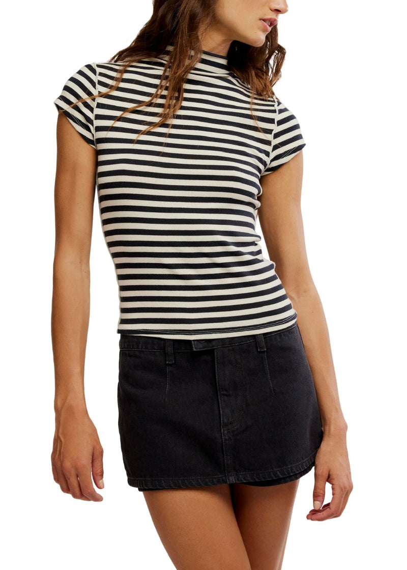 FREE PEOPLE LOLA STRIPED TEE - BLACK COMBO