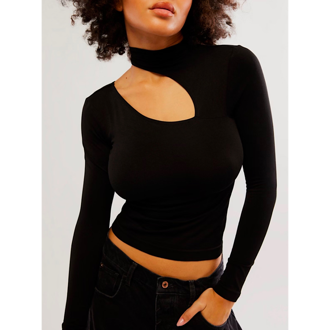 FREE PEOPLE CUT IT OUT SEAMLESS LONG SLEEVE TOP - BLACK