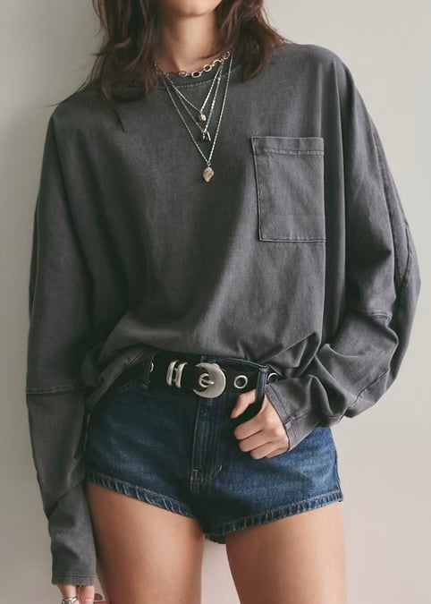 FREE PEOPLE EPIC LONG SLEEVE TOP - WASHED BLACK