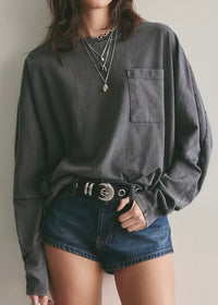FREE PEOPLE EPIC LONG SLEEVE TOP - WASHED BLACK