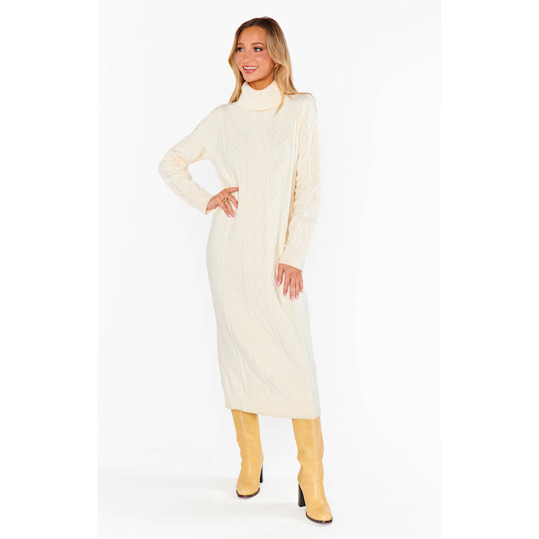 SHOW ME YOUR MUMU MONTREAL MIDI DRESS - CREAM CABLE KNIT