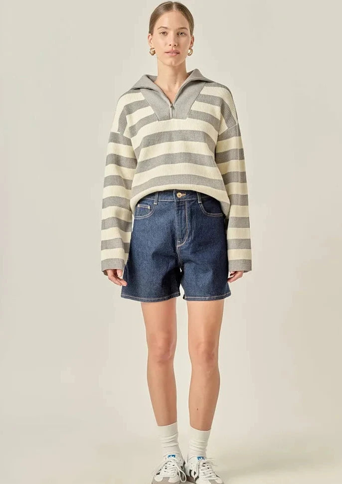 THE ELLA STRIPED HALF-ZIP SWEATER