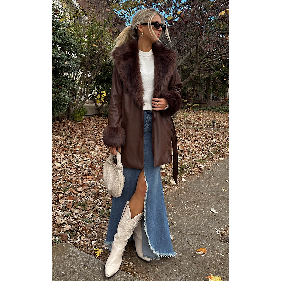 Coaco Tan discount Suede Faux Fur Lined Coat