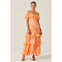 ASTR THE LABEL WILDER PLEATED MAXI DRESS - CORAL FLORAL