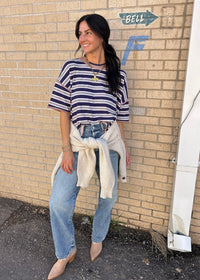 FREE PEOPLE CLEAN RUGBY TEE - NAVY COMBO