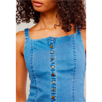 FREE PEOPLE A MOMENT IN TIME DENIM VEST - MEDIUM WASH