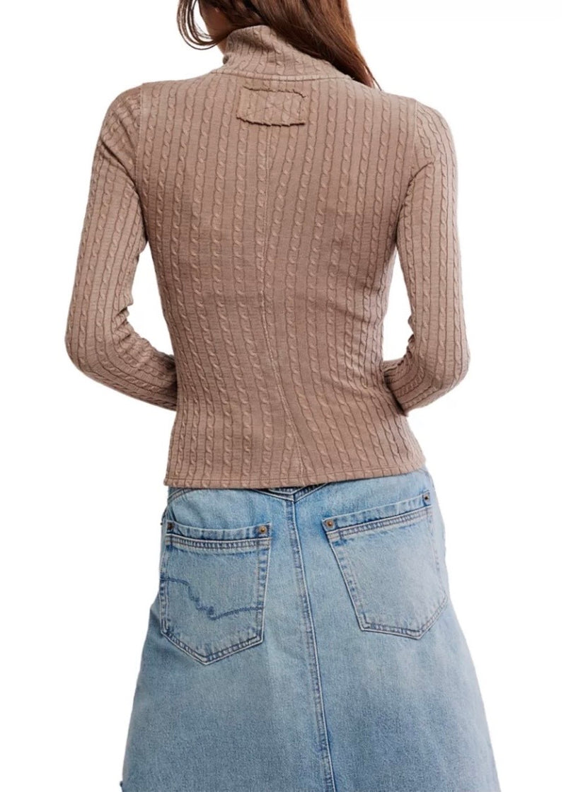 FREE PEOPLE BRUNCH GIRL ZIP UP - DUSTED COCOA