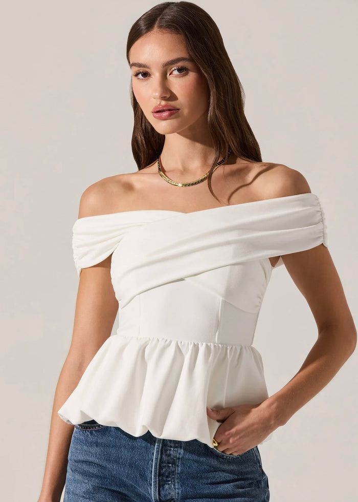 ASTR THE LABEL TENNILLE OFF SHOULDER PEPLUM TOP - WHITE