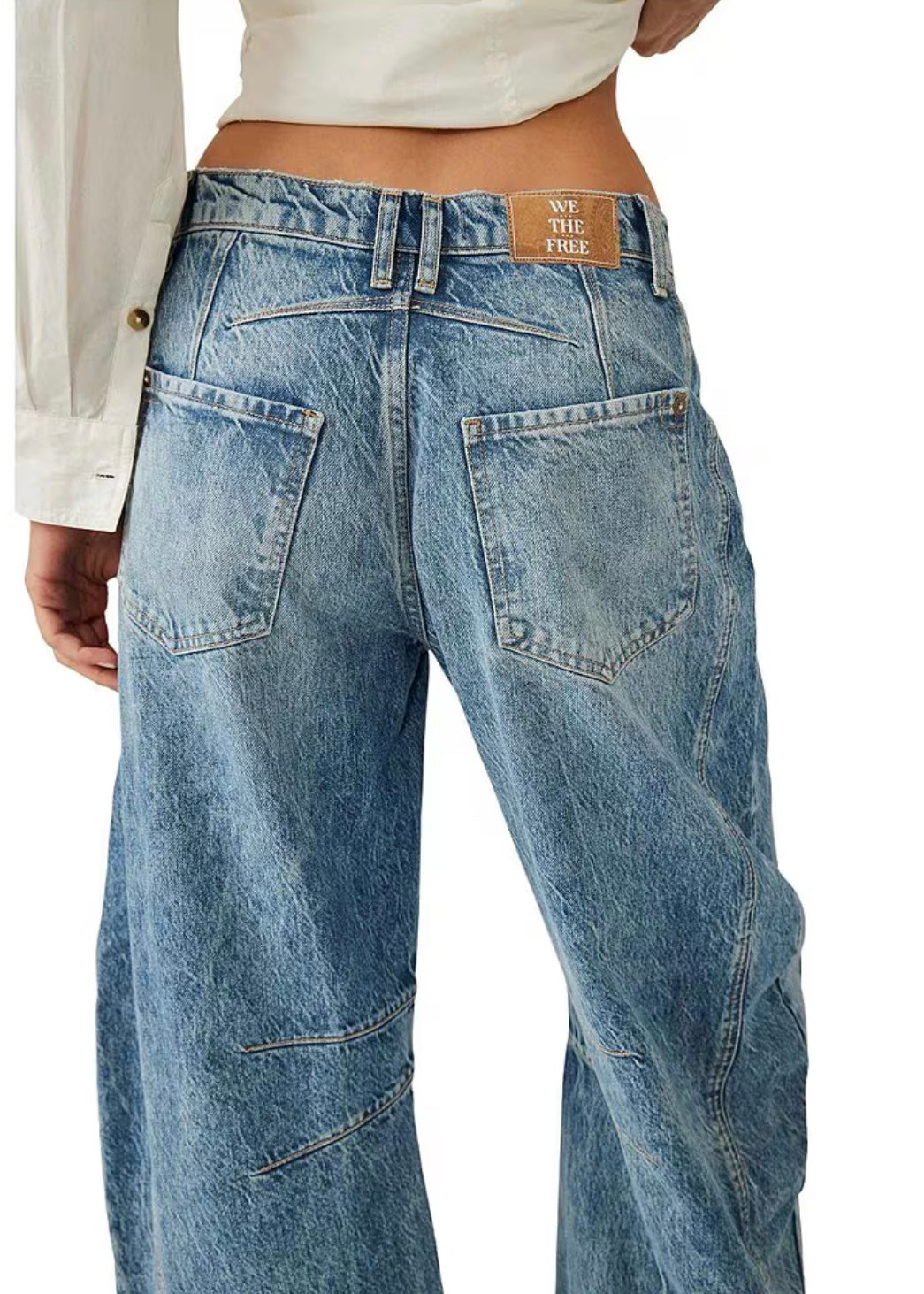 FREE PEOPLE GOOD LUCK MID-RISE WIDE LEG BARREL JEANS - ULTRA LIGHT BEAM