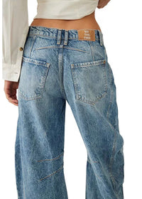 FREE PEOPLE GOOD LUCK MID-RISE WIDE LEG BARREL JEANS - ULTRA LIGHT BEAM
