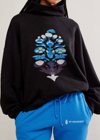 FREE PEOPLE MOVEMENT ON YOUR MARK LOGO MOCK NECK PULLOVER - BLACK COMBO