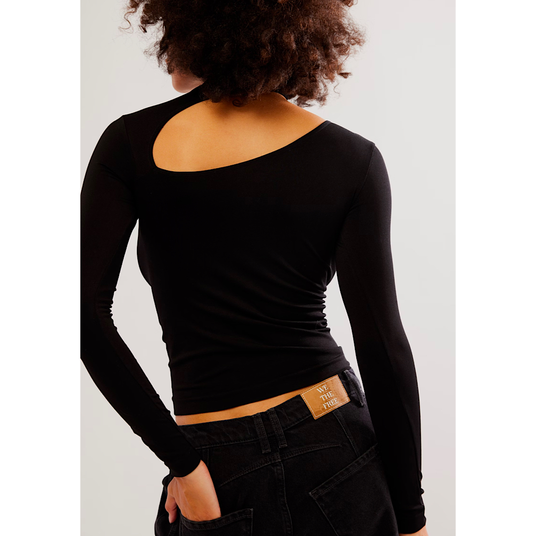 FREE PEOPLE CUT IT OUT SEAMLESS LONG SLEEVE TOP - BLACK