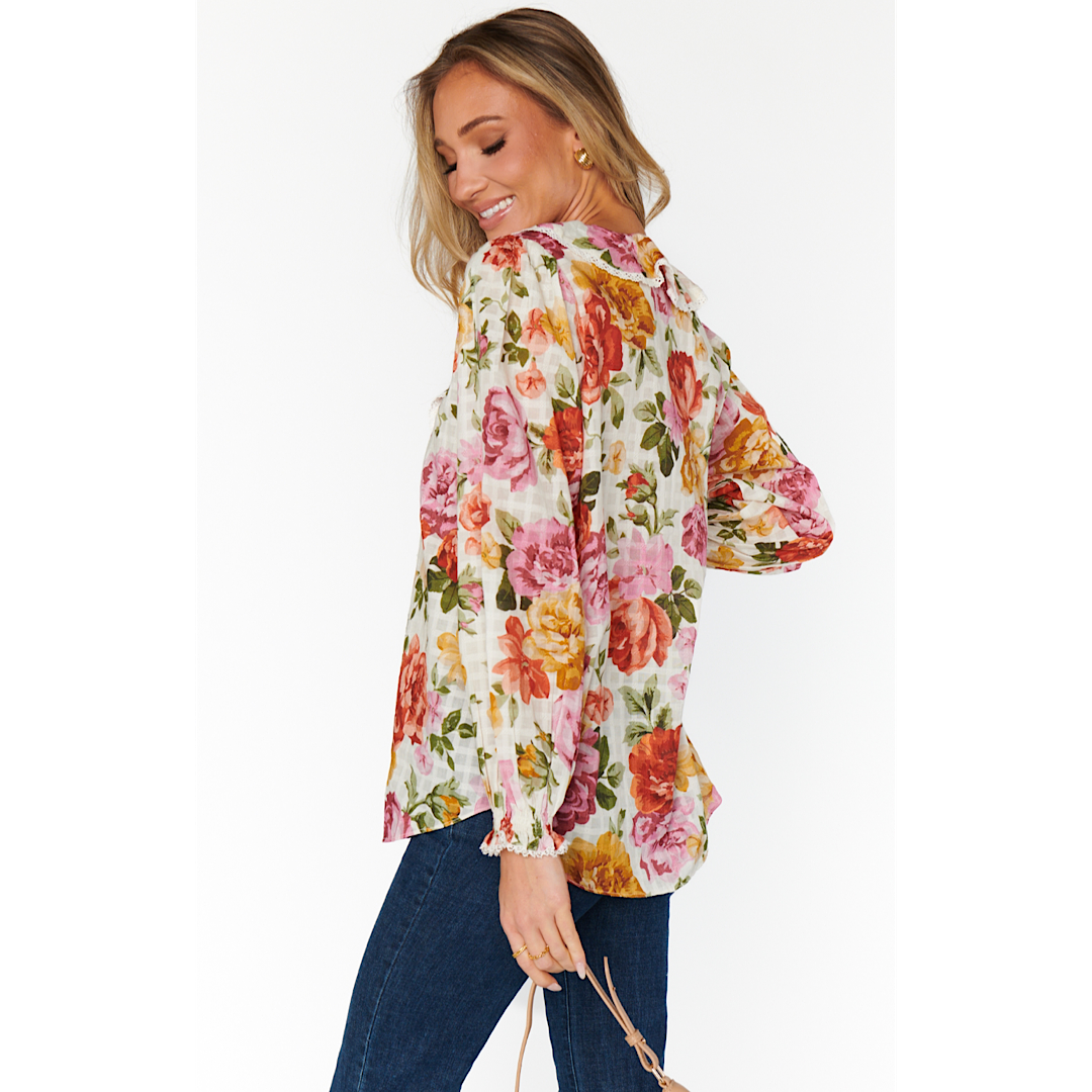 SHOW ME YOUR MUMU LYDIA RUFFLE TOP - IVORY HILLSIDE FLORAL