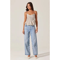 ASTR THE LABEL EVERLI POLKA DOT TOP - BROWN