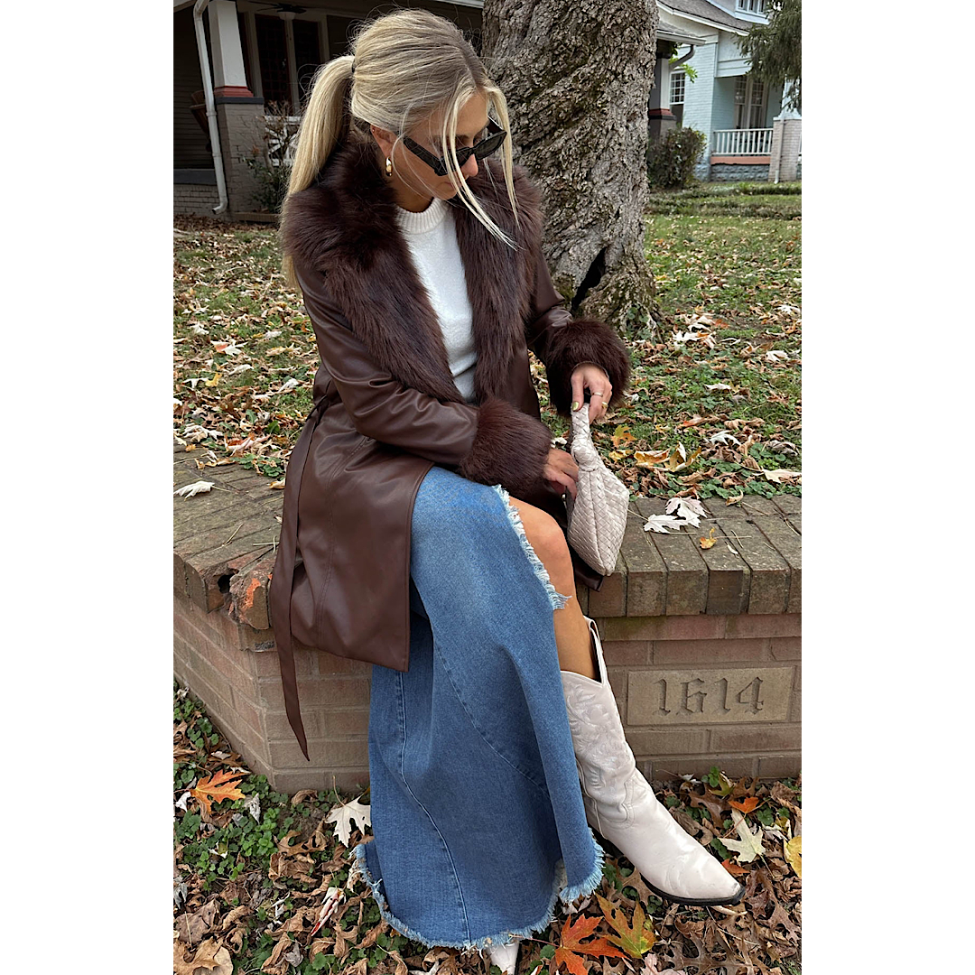 SHOW ME YOUR MUMU PENNY LANE COAT - COCOA FAUX LEATHER