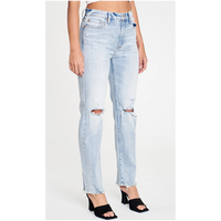 DAZE DENIM SMARTY PANTS HIGH RISE SLIM STRAIGHT IN SUNKISSED DISTRESSED