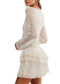 FREE PEOPLE TABBY LACE MINI DRESS - TEA