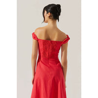 ASTR THE LABEL CHARELIN LINEN OFF THE SHOULDER DRESS - RED