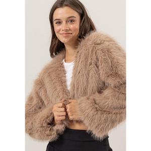 FAKING IT FAUX FUR CROPPED JACKET