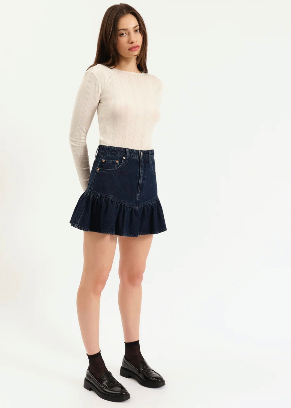 DAZE DENIM SMOOCH SKIRT IN MOONLIGHT RINSE