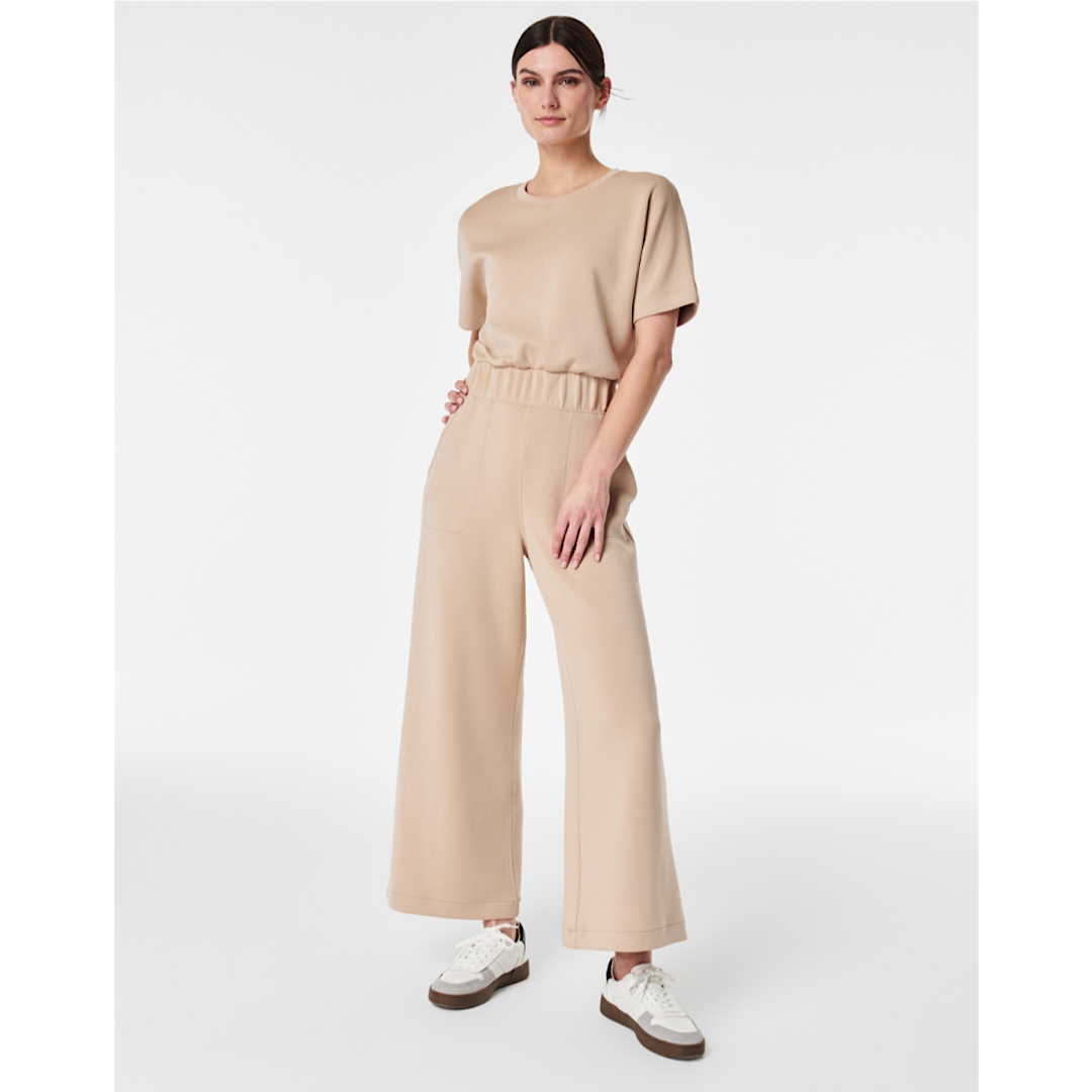 SPANX AIRESSENTIALS CROPPED WIDE LEG JUMPSUIT - TAHINI