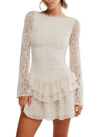 FREE PEOPLE TABBY LACE MINI DRESS - TEA