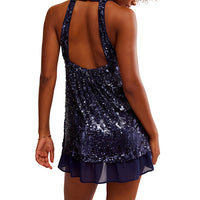 FREE PEOPLE BEJEWELED MINI DRESS - NAVY