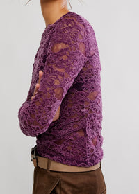FREE PEOPLE RAISING EYEBROWS LACE TOP - ITALIAN PLUM