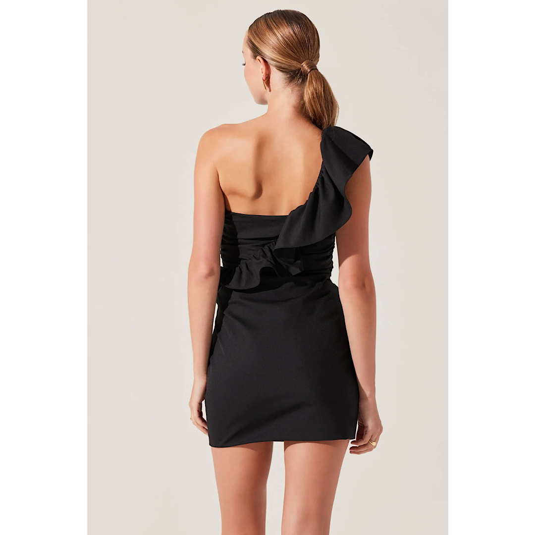 ASTR THE LABEL CAMILLA RUFFLE ONE SHOULDER DRESS - BLACK