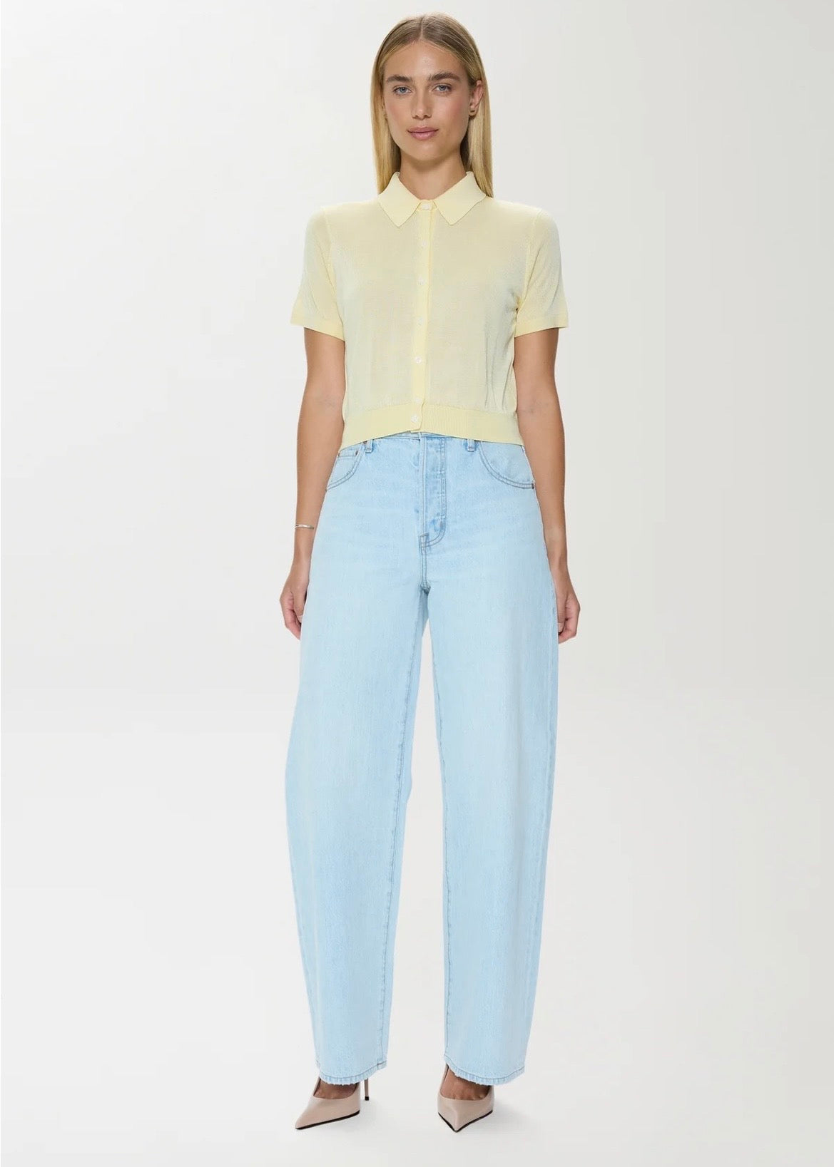 PISTOLA LUCCA SHORT SLEEVE POLO SWEATER - PALE YELLOW