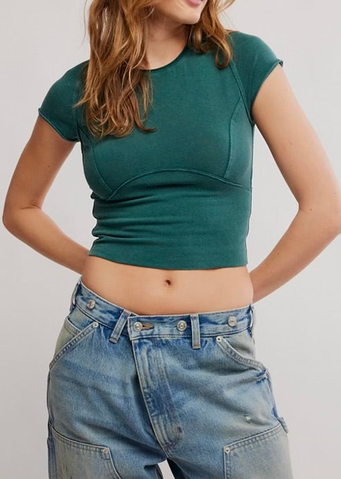 FREE PEOPLE PROTAGONIST CROPPED CAP SLEEVE TEE - RAINFOREST