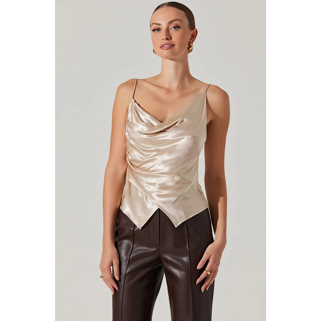 ASTR THE LABEL ALITHIA DRAPED SATIN TOP - CHAMPAGNE