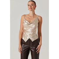 ASTR THE LABEL ALITHIA DRAPED SATIN TOP - CHAMPAGNE