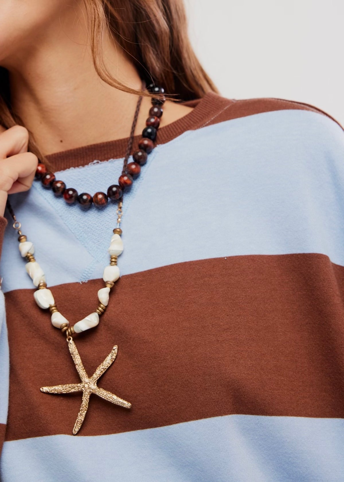 FREE PEOPLE CLASSIC STRIPED OVERSIZED CREWNECK - PERIWINKLE COMBO