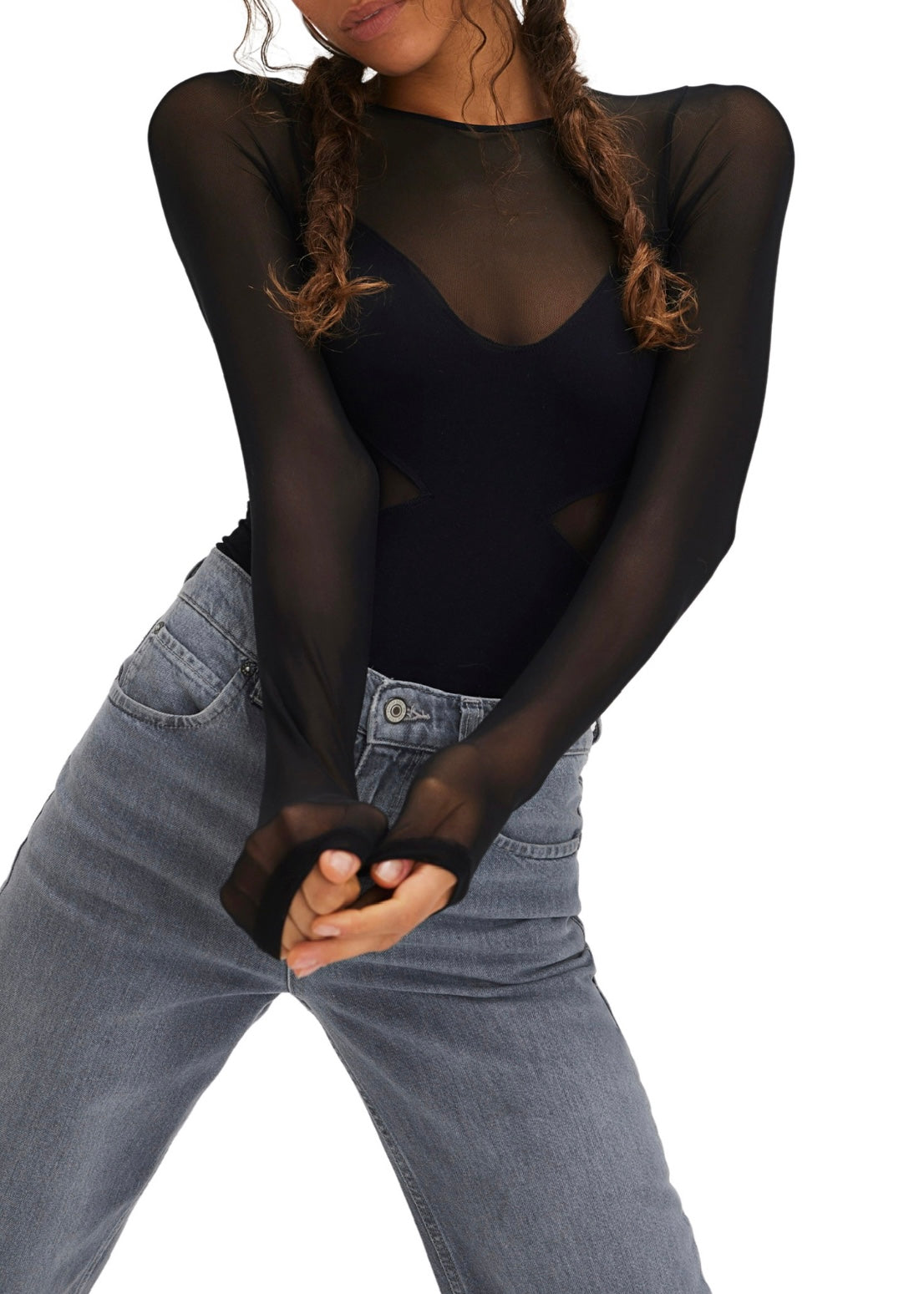 FREE PEOPLE ALL AN ILLUSION BODYSUIT - BLACK
