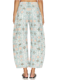 FREE PEOPLE GOOD LUCK PRINTED BARREL JEANS - JADE COMBO - DITSY BLOCK