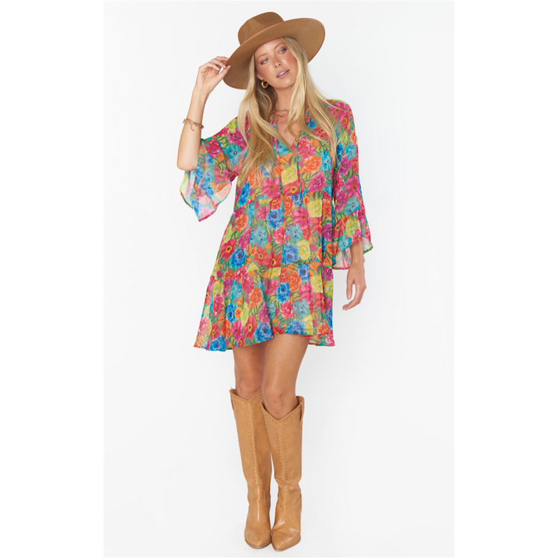 SHOW ME YOUR MUMU VIOLA MINI DRESS - BRIGHT FLORAL SOIREE