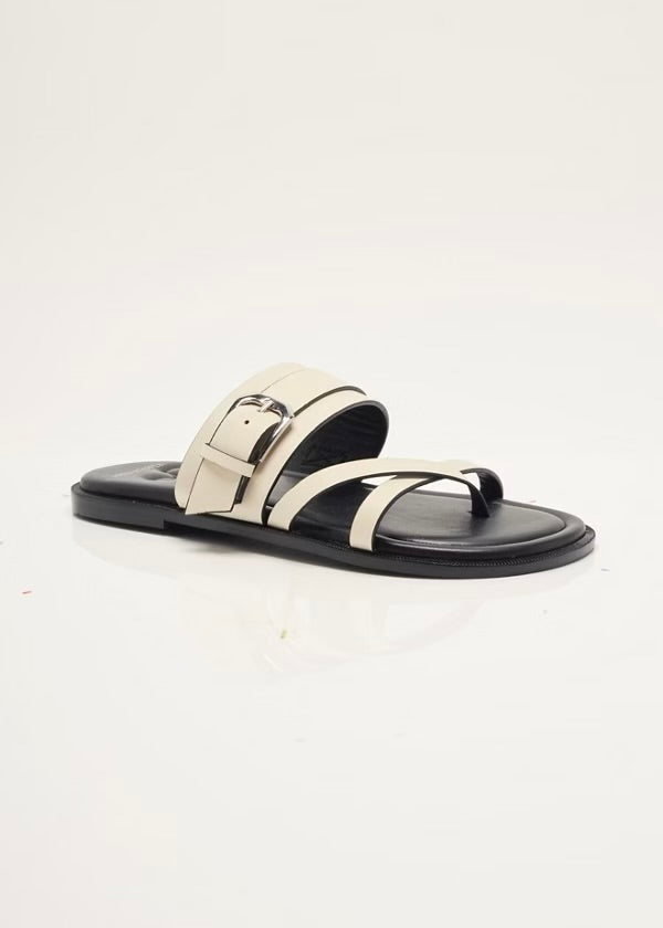 FREE PEOPLE BELTED CROSS-STRAP SANDALS | BONE LEATHER