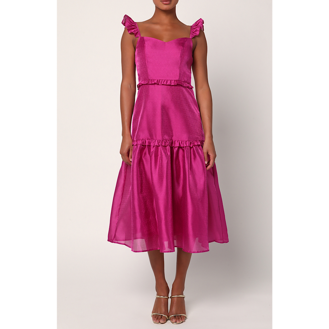 LULUS EFFERVESCENT RUFFLED MIDI DRESS