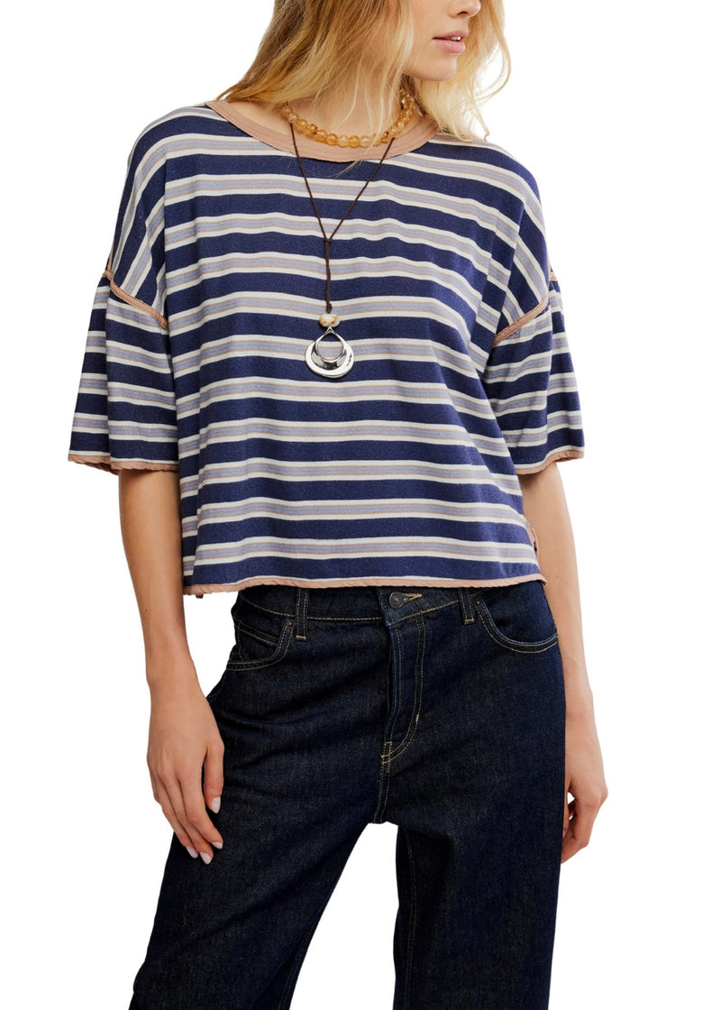 FREE PEOPLE CLEAN RUGBY TEE - NAVY COMBO