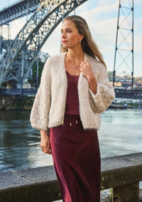 ESQUALO CARDIGAN BALLOON SLVE - BISCUIT
