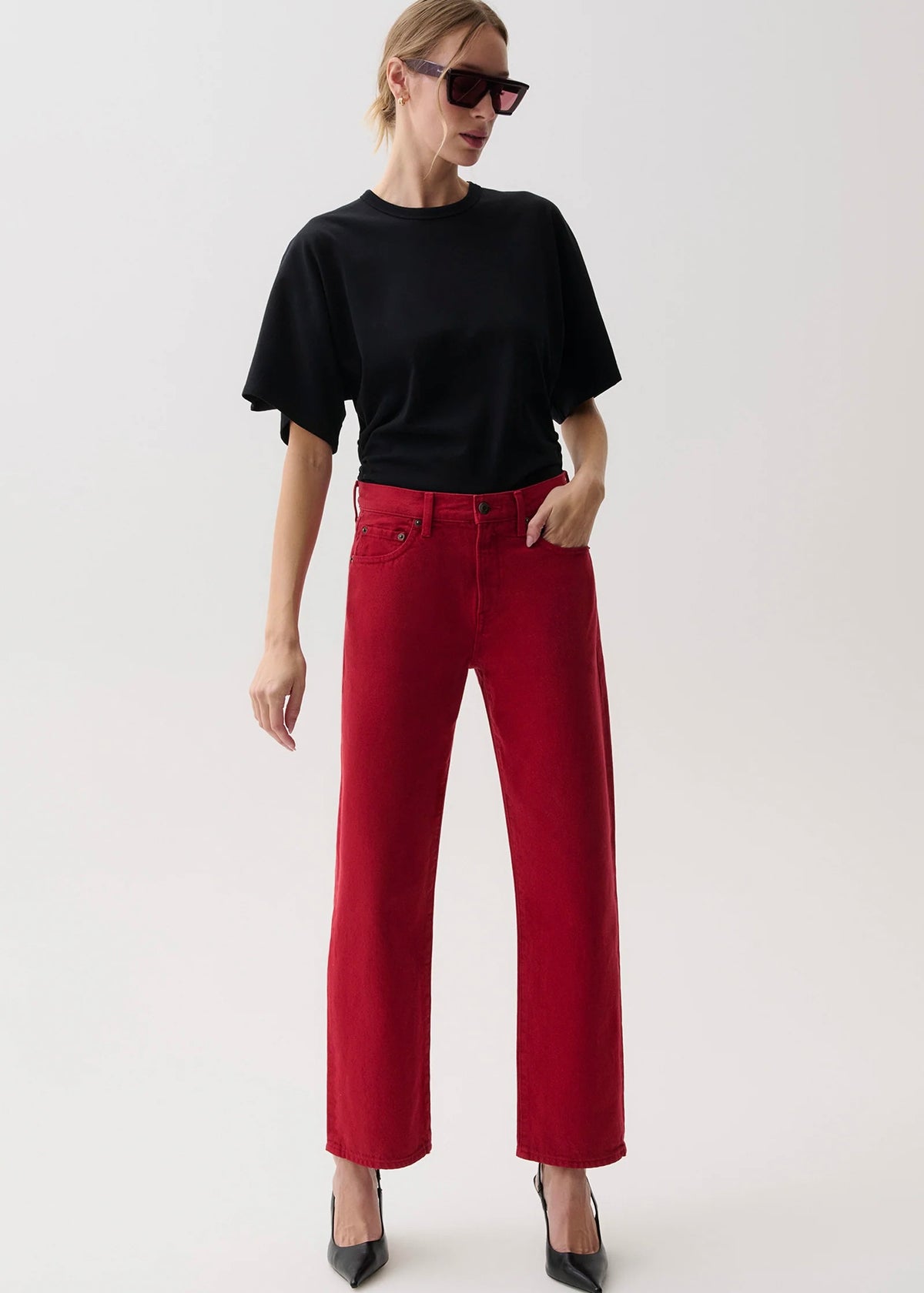 PISTOLA LEXI MID RISE BOWED STRAIGHT - SAVVY RED