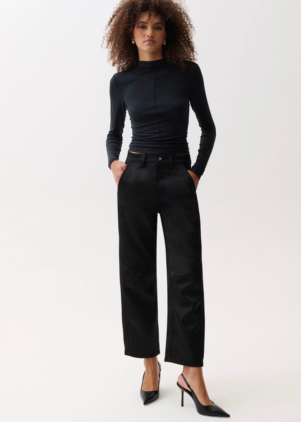 PISTOLA BEAU SEAMED CRESCENT LEG - BLACK SATIN