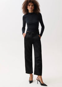 PISTOLA BEAU SEAMED CRESCENT LEG - BLACK SATIN