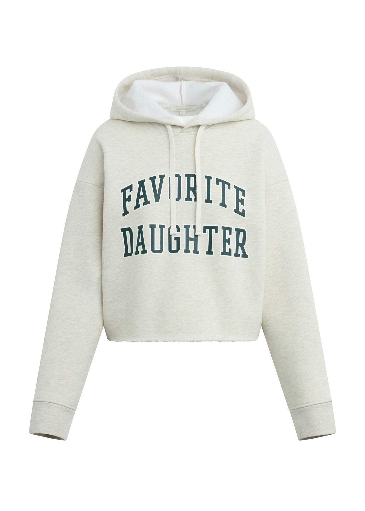FAVORITE DAUGHTER THE CROPPED COLLEGIATE HOODIE - HEATHER OAT FOREST