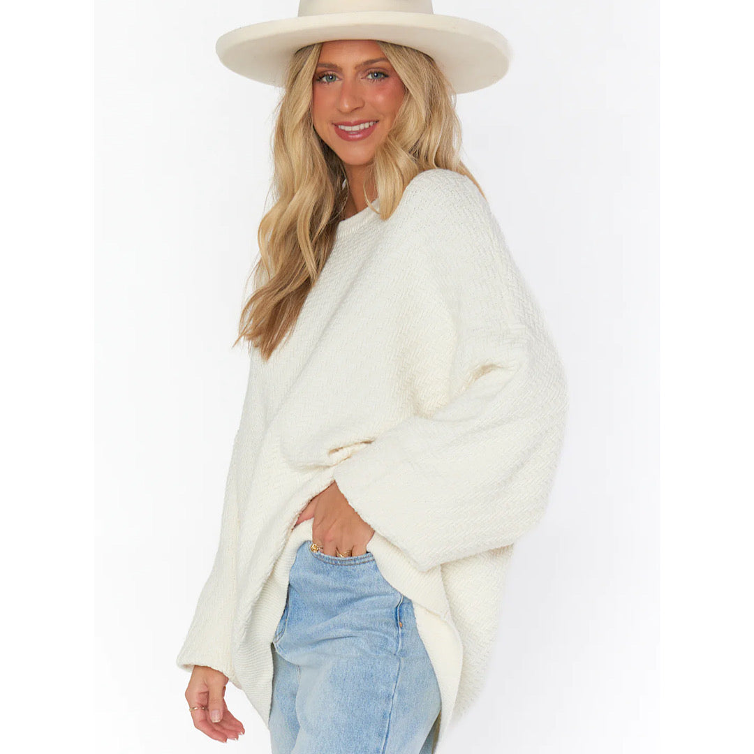 SHOW ME YOUR MUMU CROSBY SWEATER-WHITE TEXTURED KNIT