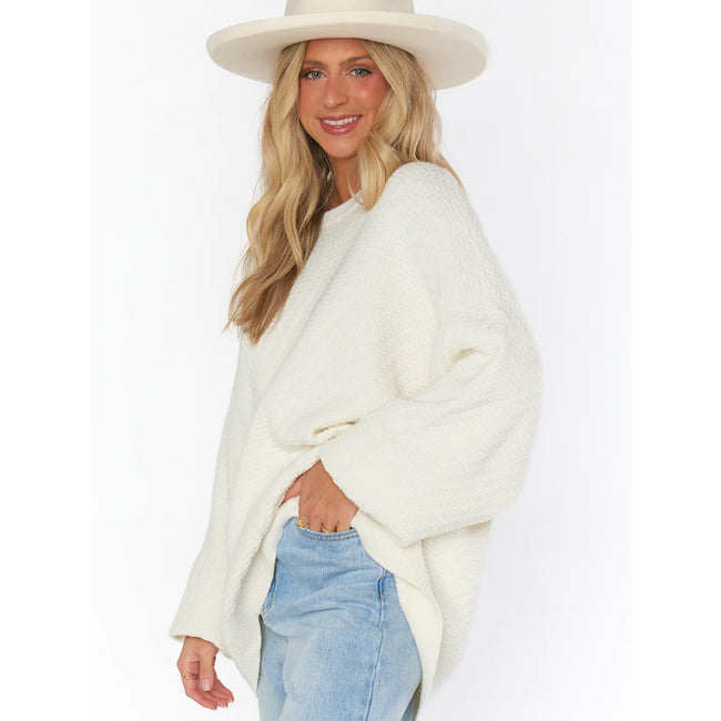 SHOW ME YOUR MUMU CROSBY SWEATER-WHITE TEXTURED KNIT