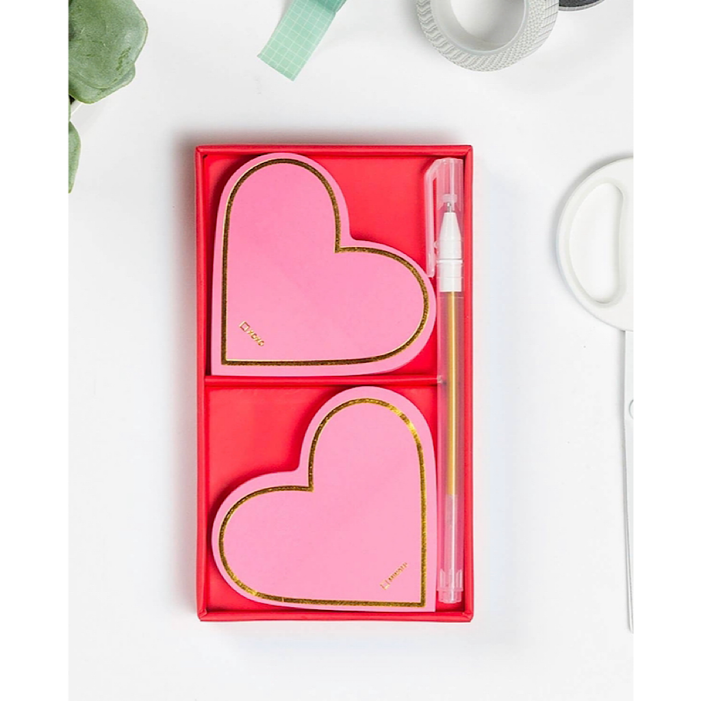 HEART SHAPED STICKY NOTE SET WITH GEL PEN